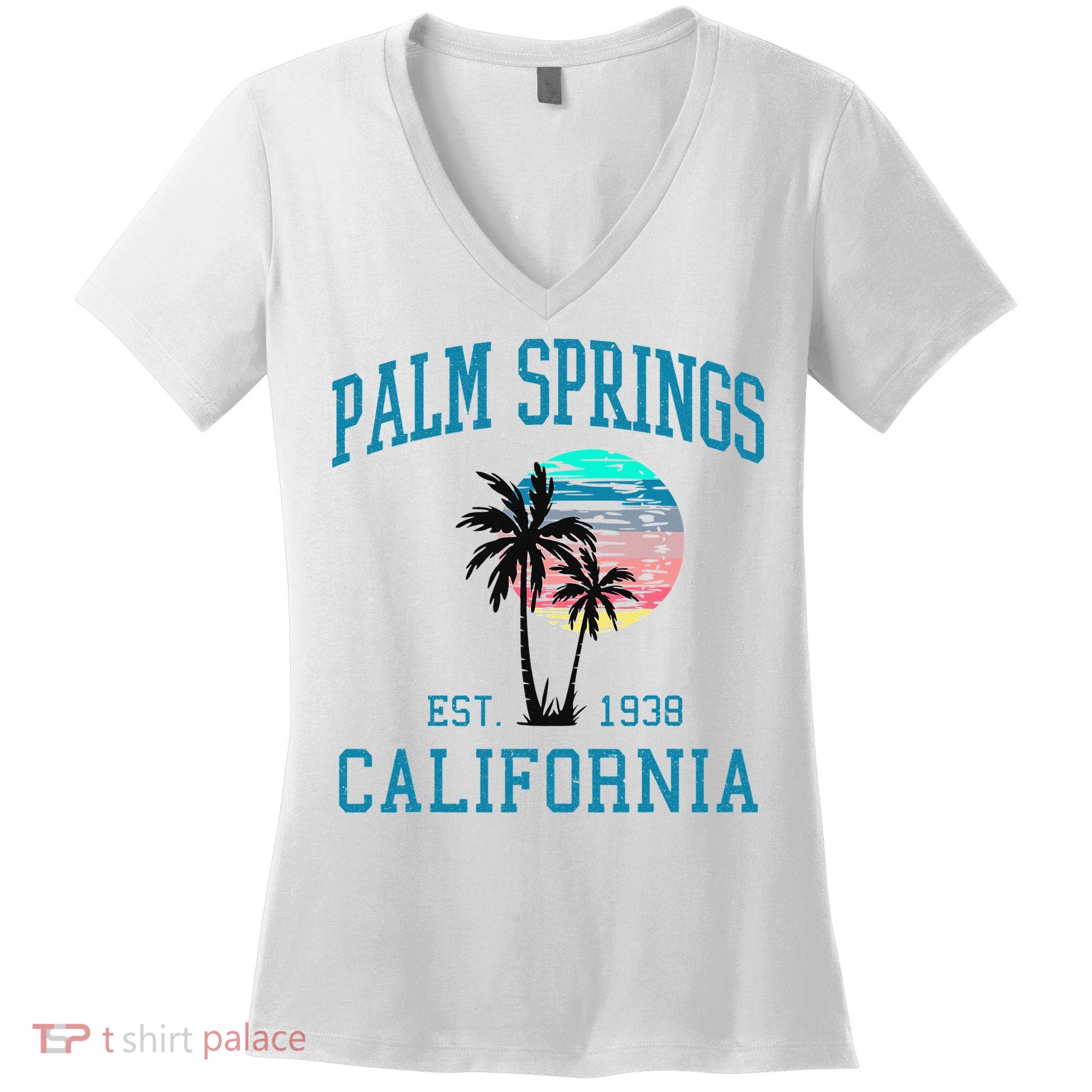 Palm Springs California Beach Vintage Palm Trees Summer Women's V-Neck T-Shirt