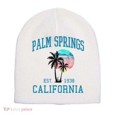 Palm Springs California Beach Vintage Palm Trees Summer Short Acrylic Beanie