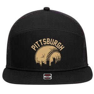 Pittsburgh Steel City Retro Skyline Bridge Pride 7 Panel Mesh Trucker Snapback Hat