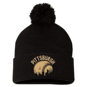 Pittsburgh Steel City Retro Skyline Bridge Pride Pom Pom 12in Knit Beanie