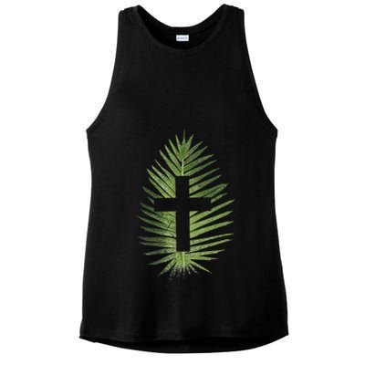 Palm Sunday Christian Palm Leaf Cross Ladies PosiCharge Tri-Blend Wicking Tank