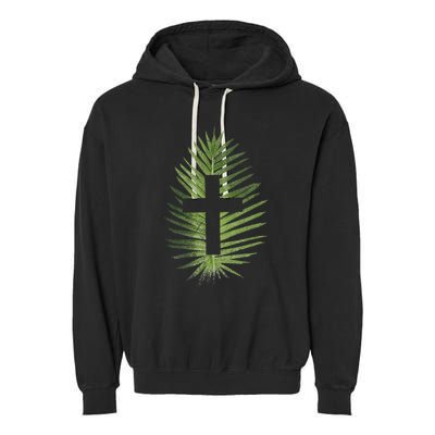 Palm Sunday Christian Palm Leaf Cross Garment-Dyed Fleece Hoodie