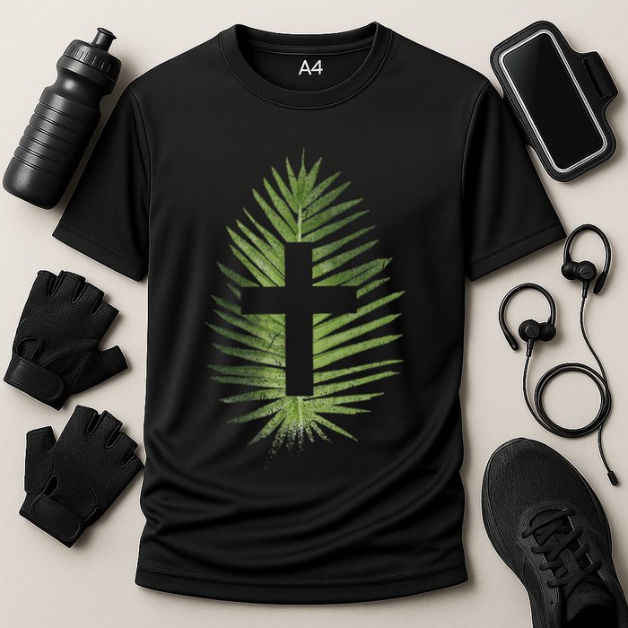 Palm Sunday Christian Palm Leaf Cross Cooling Performance Crew T-Shirt