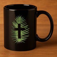 Palm Sunday Christian Palm Leaf Cross 11oz C Handle Ceramic Mug