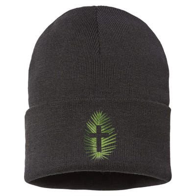 Palm Sunday Christian Palm Leaf Cross Sustainable Knit Beanie
