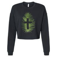 Palm Sunday Christian Palm Leaf Cross Cropped Pullover Crew