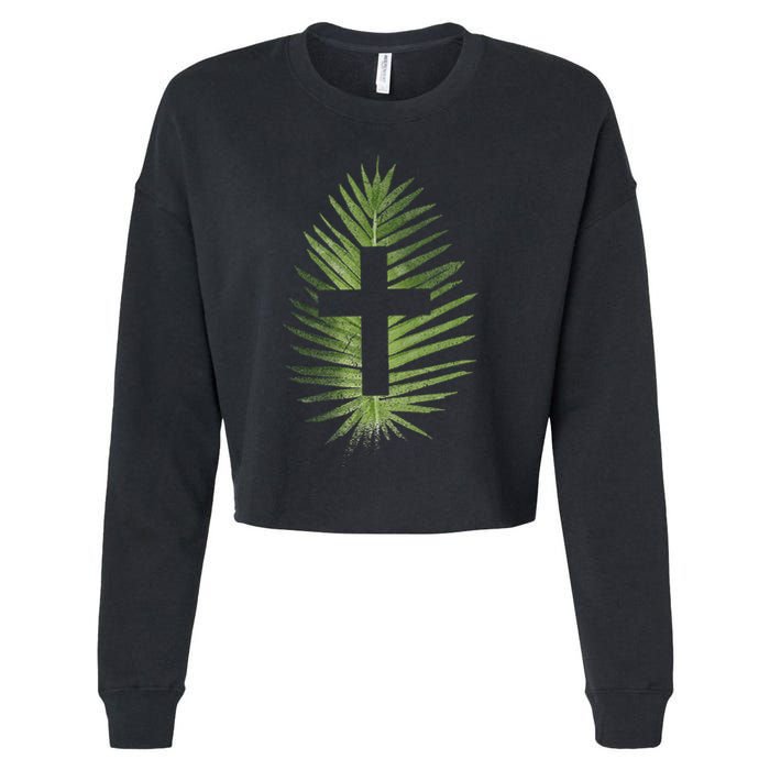 Palm Sunday Christian Palm Leaf Cross Cropped Pullover Crew