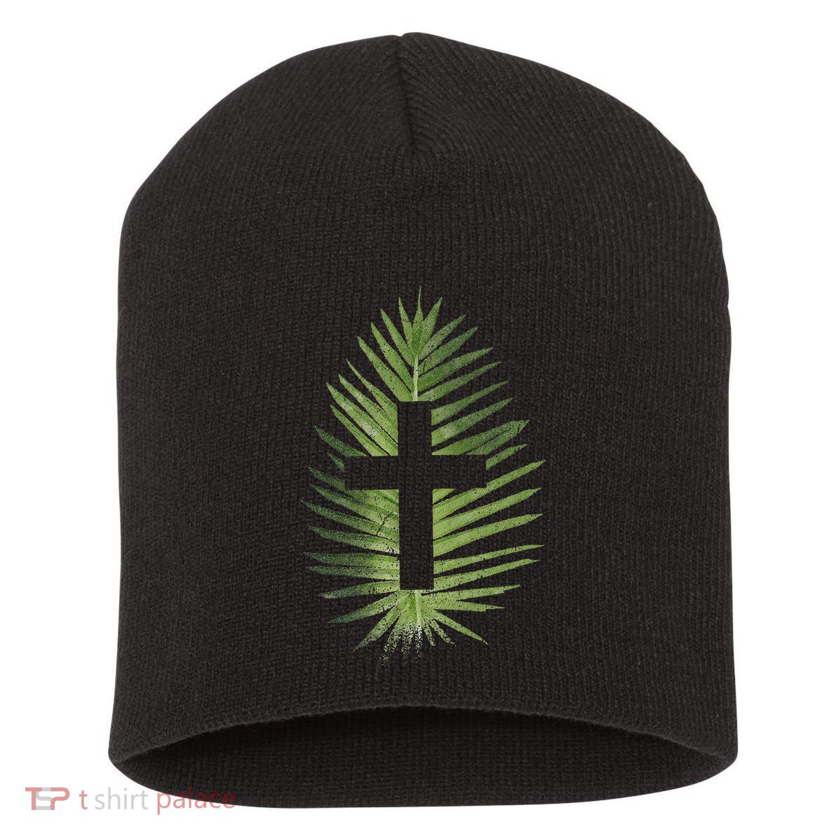 Palm Sunday Christian Palm Leaf Cross Short Acrylic Beanie