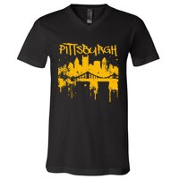 Pittsburgh Steel City Skyline V-Neck T-Shirt