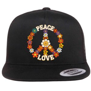 Peace Signs Coloured For 60s 70s Outfits Flat Bill Trucker Hat