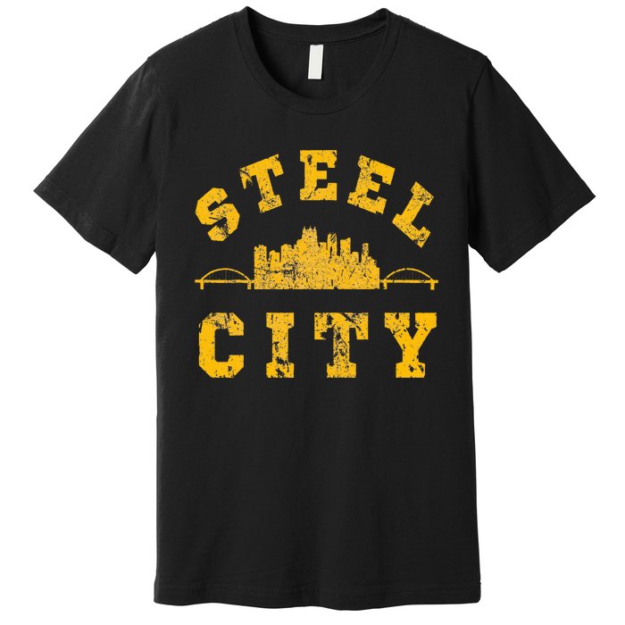 Pittsburgh Steel City Skyline Bridges 412 Home Premium T-Shirt