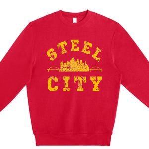 Pittsburgh Steel City Skyline Bridges 412 Home Premium Crewneck Sweatshirt