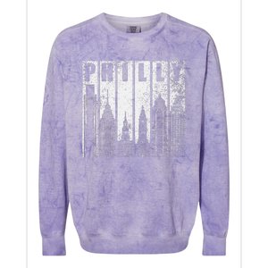 Philadelphia Skyline City Distressed Colorblast Crewneck Sweatshirt