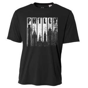 Philadelphia Skyline City Distressed Cooling Performance Crew T-Shirt