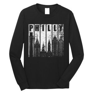 Philadelphia Skyline City Distressed Long Sleeve Shirt