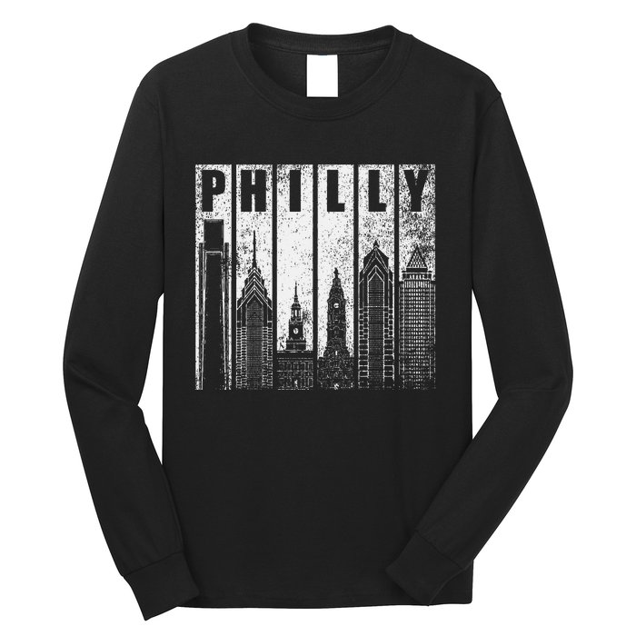 Philadelphia Skyline City Distressed Long Sleeve Shirt