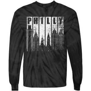 Philadelphia Skyline City Distressed Tie-Dye Long Sleeve Shirt