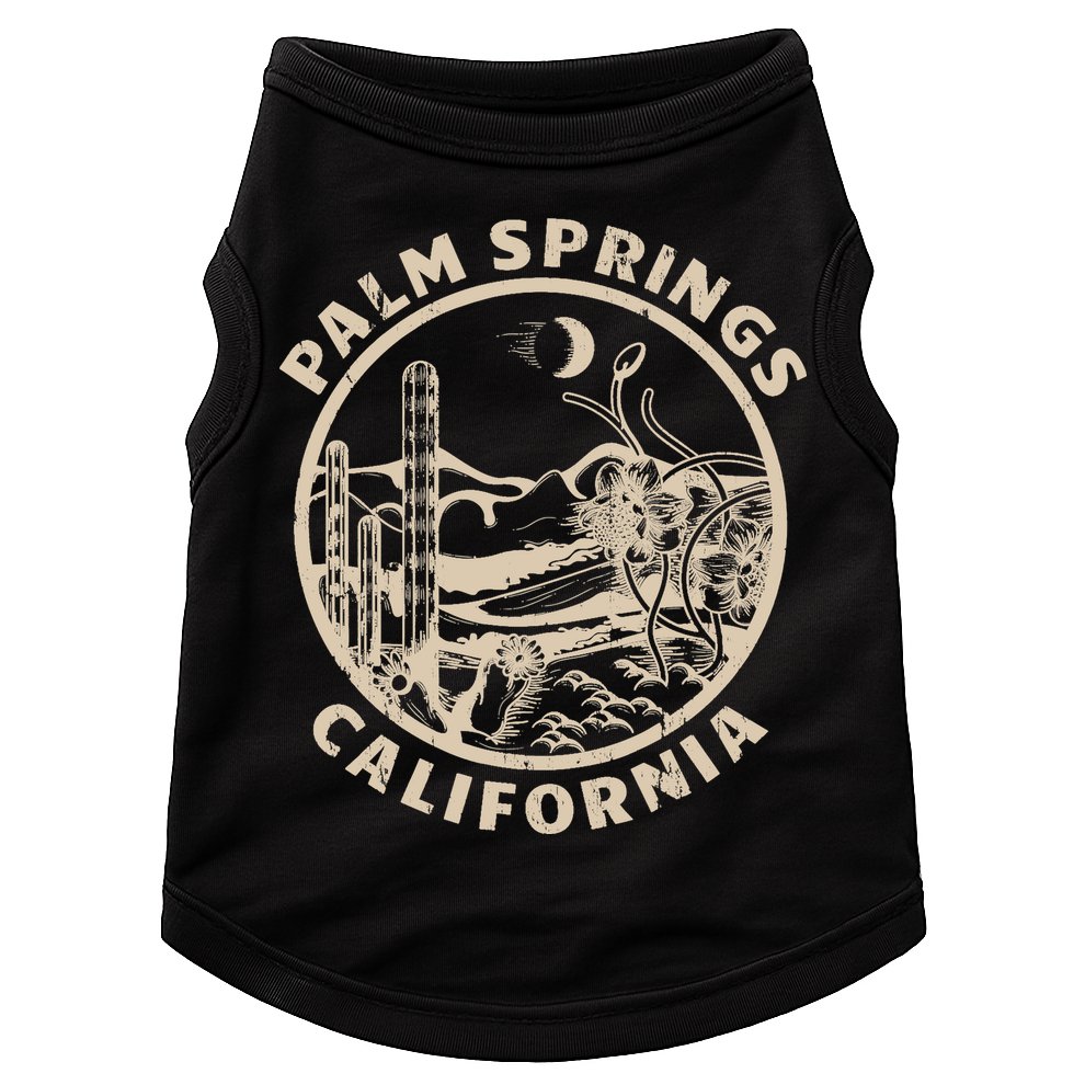 Palm Springs California Linocut Desert Illustration Doggie Tank