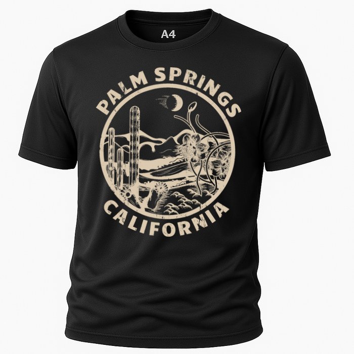 Palm Springs California Linocut Desert Illustration Cooling Performance Crew T-Shirt