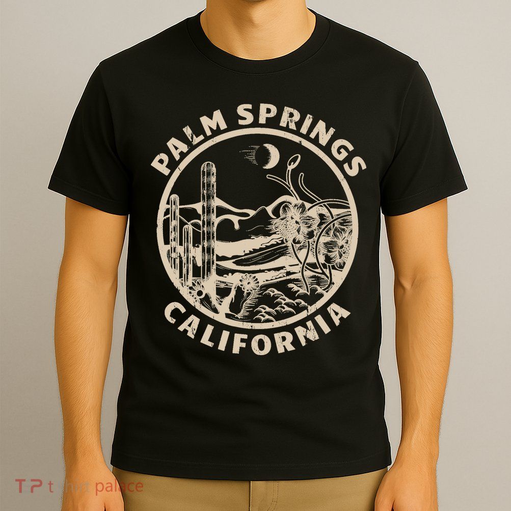Palm Springs California Linocut Desert Illustration T-Shirt