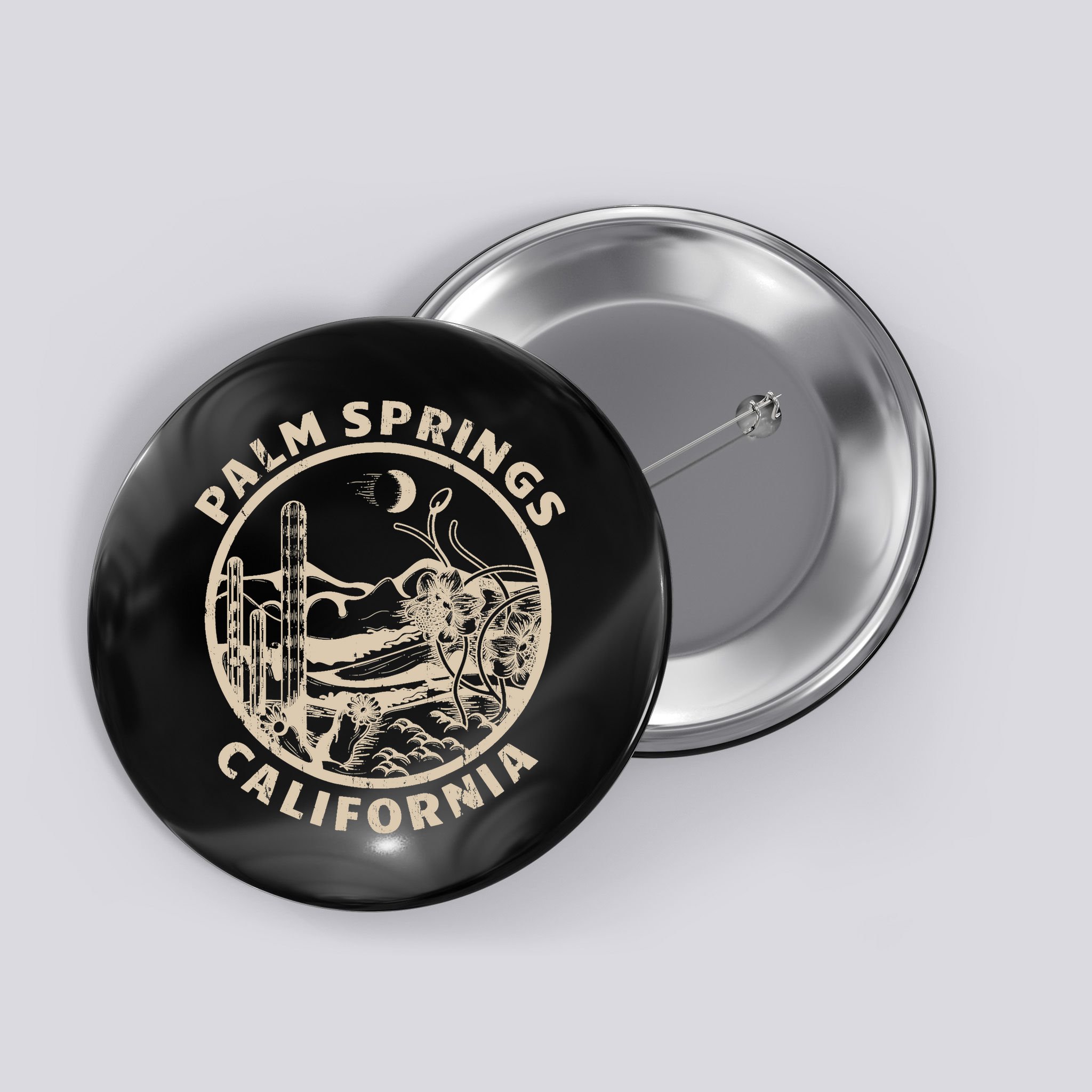 Palm Springs California Linocut Desert Illustration Button