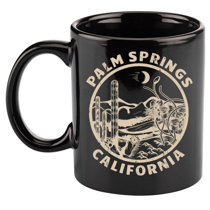 Palm Springs California Linocut Desert Illustration 11oz C Handle Ceramic Mug