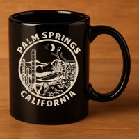 Palm Springs California Linocut Desert Illustration 11oz C Handle Ceramic Mug