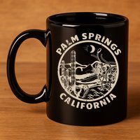 Palm Springs California Linocut Desert Illustration 11oz C Handle Ceramic Mug