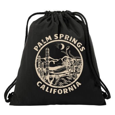 Palm Springs California Linocut Desert Illustration Drawstring Bag