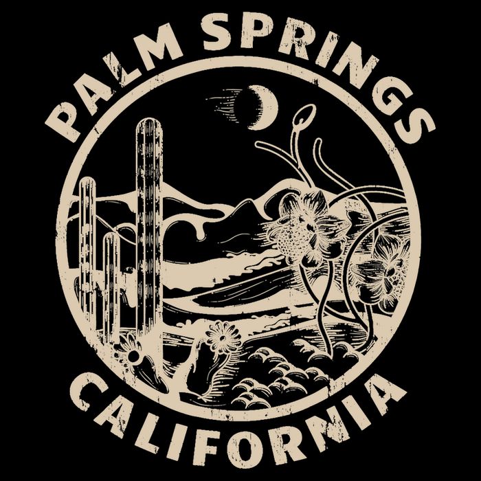 Palm Springs California Linocut Desert Illustration Drawstring Bag