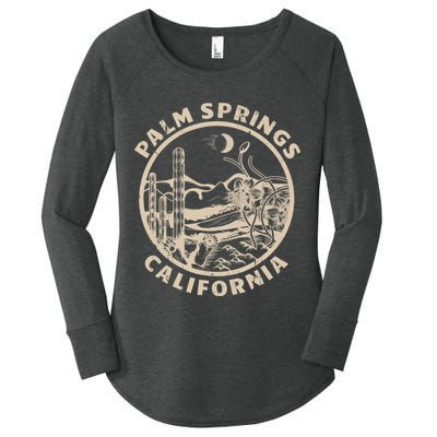 Palm Springs California Linocut Desert Illustration Women's Perfect Tri Tunic Long Sleeve Shirt