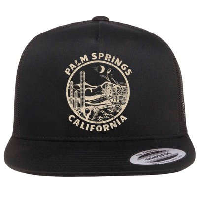 Palm Springs California Linocut Desert Illustration Flatbill Hat