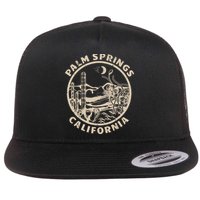 Palm Springs California Linocut Desert Illustration Flat Bill Trucker Hat
