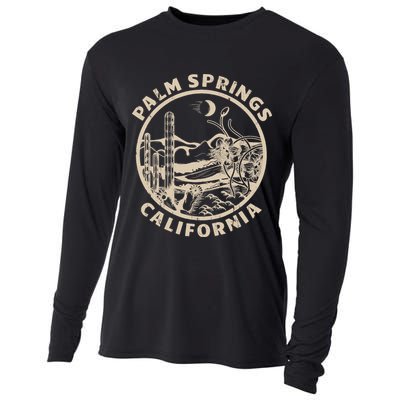 Palm Springs California Linocut Desert Illustration Cooling Performance Long Sleeve Crew