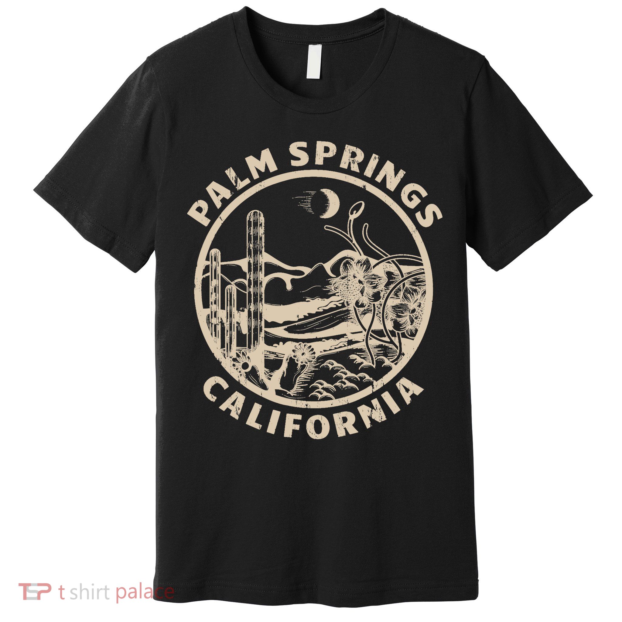 Palm Springs California Linocut Desert Illustration Premium T-Shirt