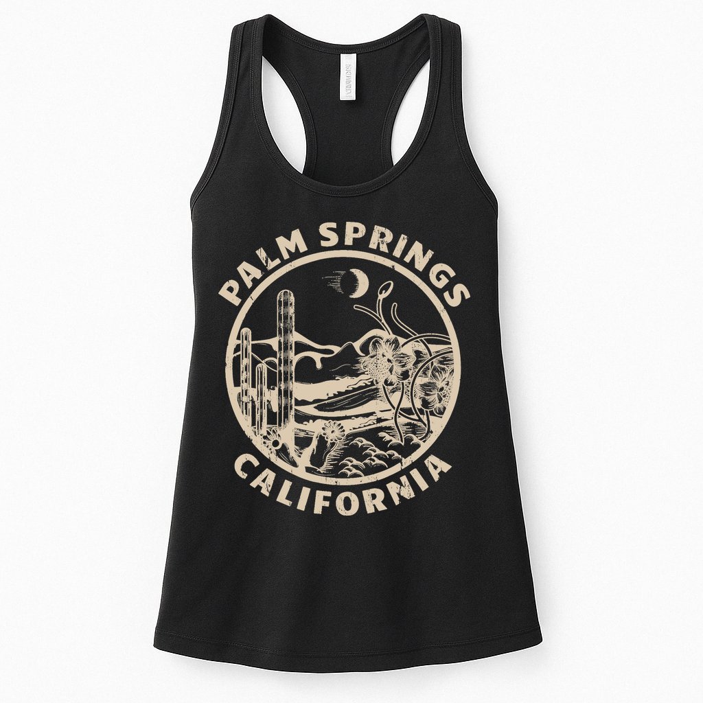 Palm Springs California Linocut Desert Illustration Womens Tank Top