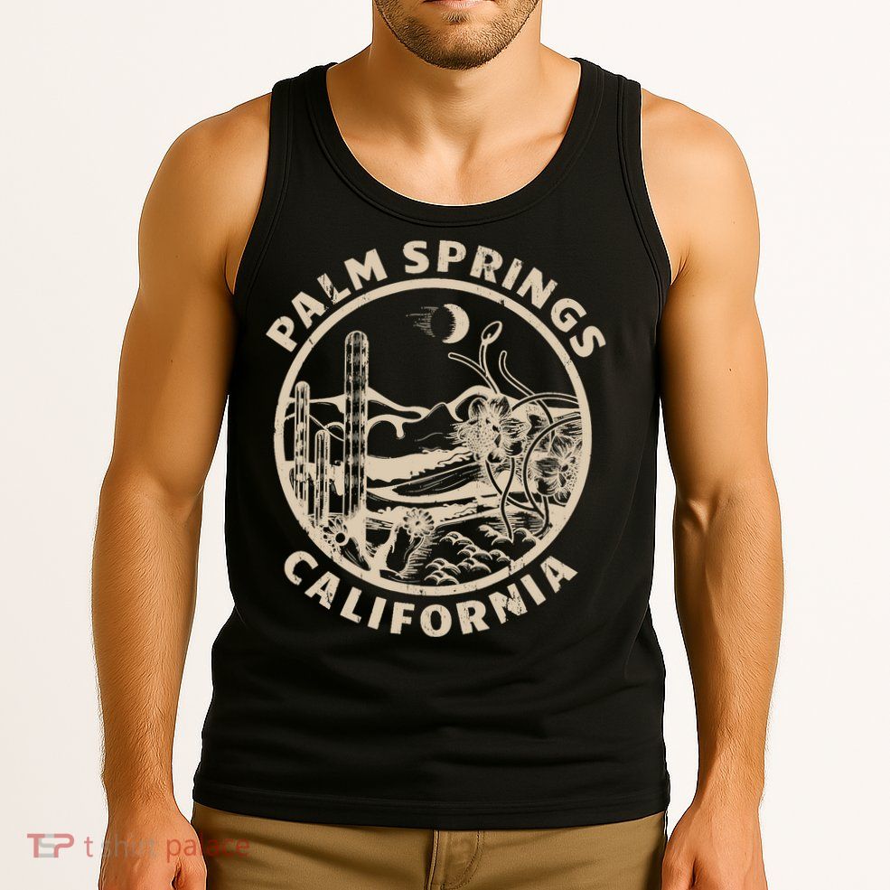 Palm Springs California Linocut Desert Illustration Tank Top