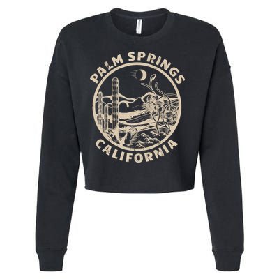 Palm Springs California Linocut Desert Illustration Cropped Pullover Crew