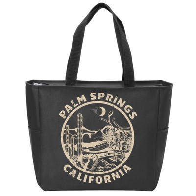 Palm Springs California Linocut Desert Illustration Zip Tote Bag