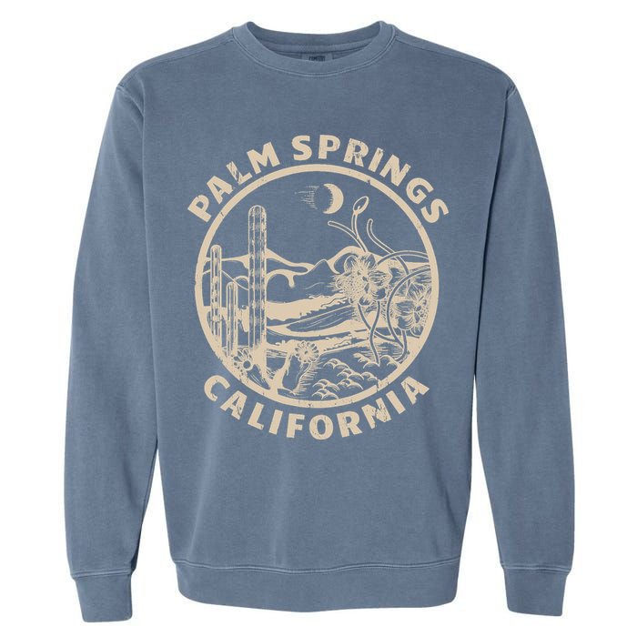 Palm Springs California Linocut Desert Illustration Garment-Dyed Sweatshirt
