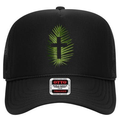 Palm Sunday Christian Palm Leaf Cross High Crown Mesh Back Trucker Hat