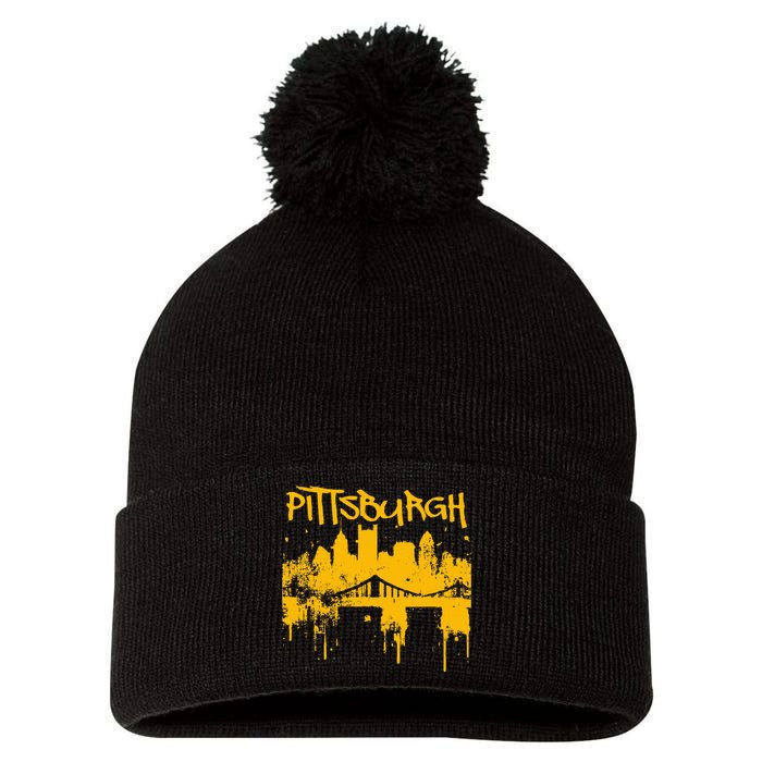 Pittsburgh Steel City Skyline Pom Pom 12in Knit Beanie