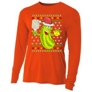 Pickleball Santa Claus Ugly Christmas Pattern Gift Cooling Performance Long Sleeve Crew