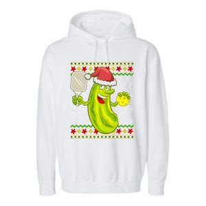 Pickleball Santa Claus Ugly Christmas Pattern Gift Garment-Dyed Fleece Hoodie