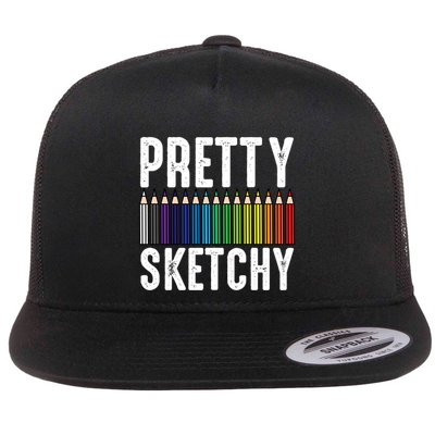 Pretty Sketchy Color Pencils Cool Painter Artist Art Teacher Cool Gift Flatbill Hat