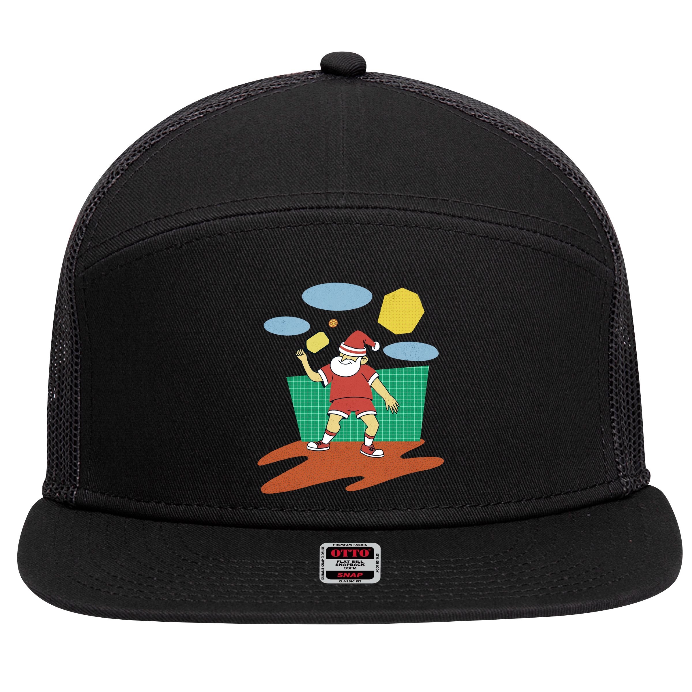 Pickleball Santa Claus 7 Panel Mesh Trucker Snapback Hat