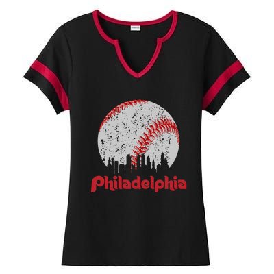 Philadelphia Skyline Cityscape Ladies Halftime Notch Neck Tee