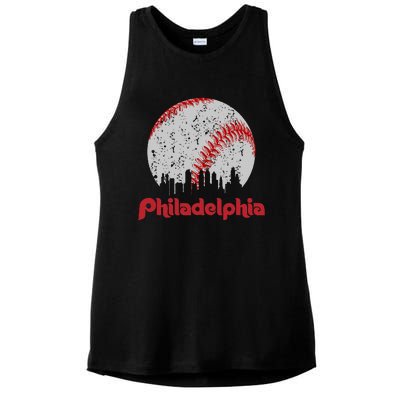 Philadelphia Skyline Cityscape Ladies PosiCharge Tri-Blend Wicking Tank