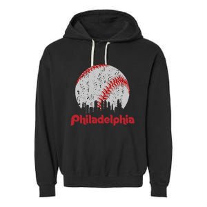 Philadelphia Skyline Cityscape Garment-Dyed Fleece Hoodie