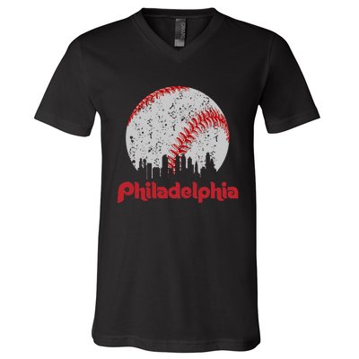 Philadelphia Skyline Cityscape V-Neck T-Shirt